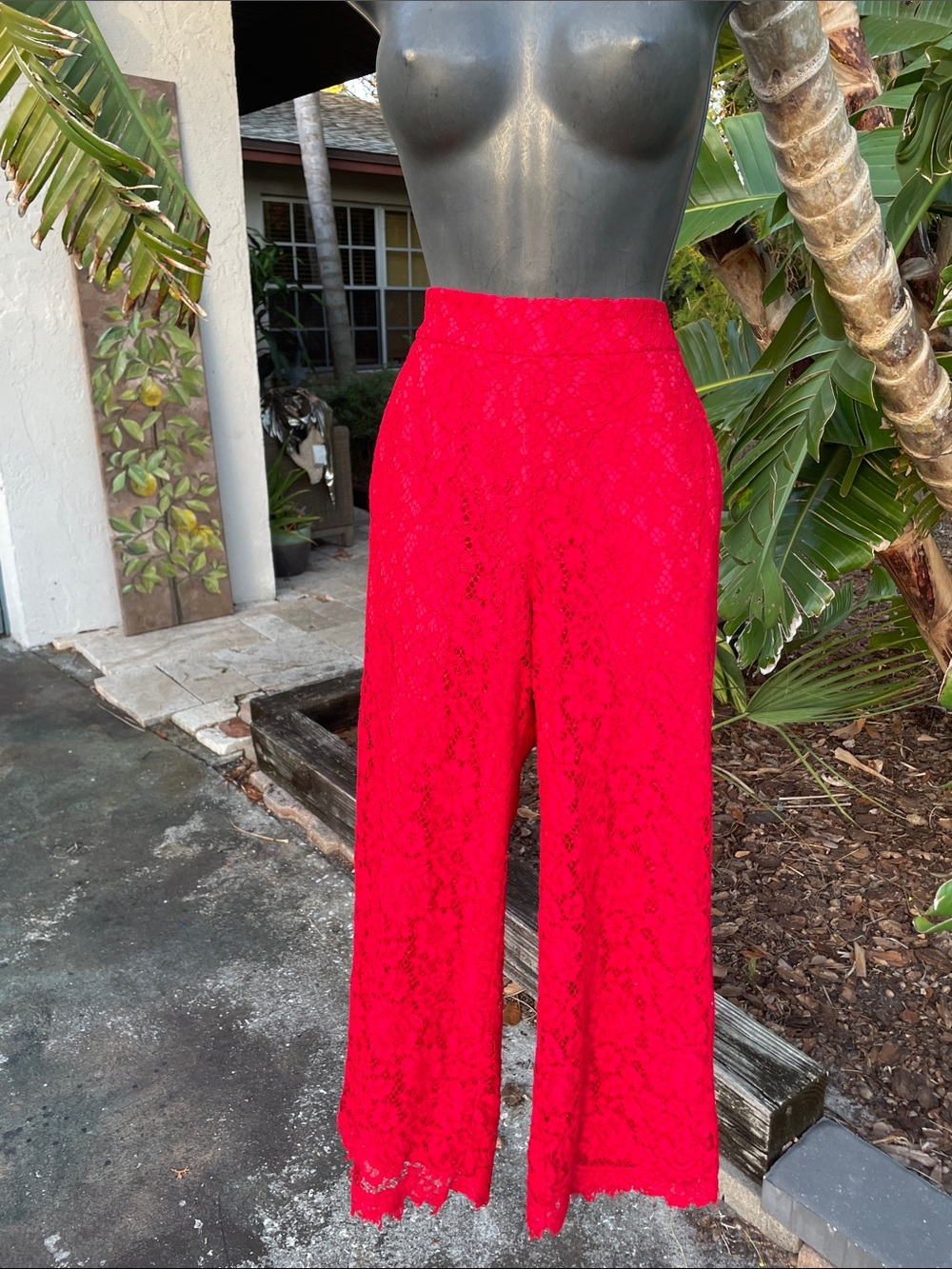 Red lace pants